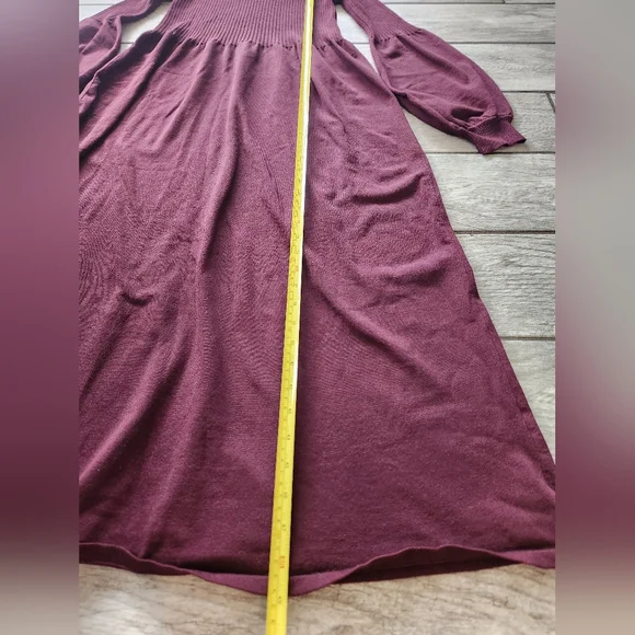 Zara Ribbed Balloon Sleeve Maroon Knit Dress Large Jumper Sweater Maxi Stretch - Picture 9 of 11